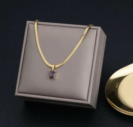 Purple Enamel Gold Snake Chain Necklace