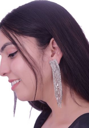 Silver Plated Long Crystal Earrings