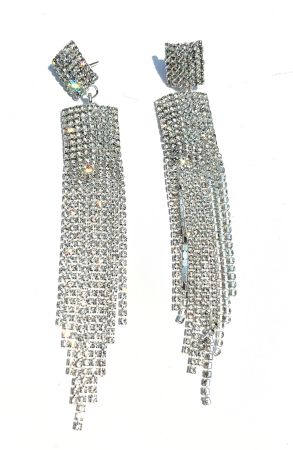 Silver Rhinestone Long Earrings