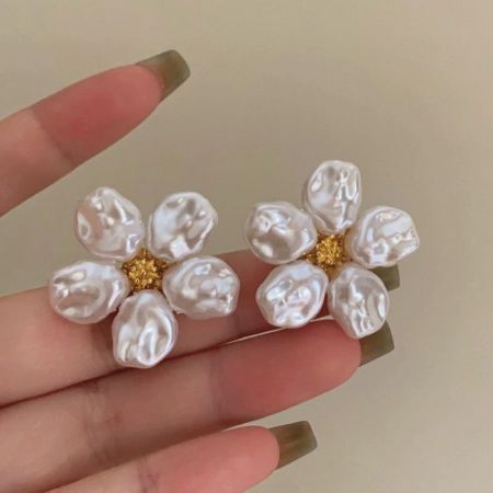 Gold Plated White Floral Stud Earrings