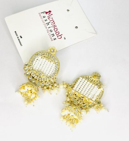 White Beaded and Pearl Ethnic Earrings