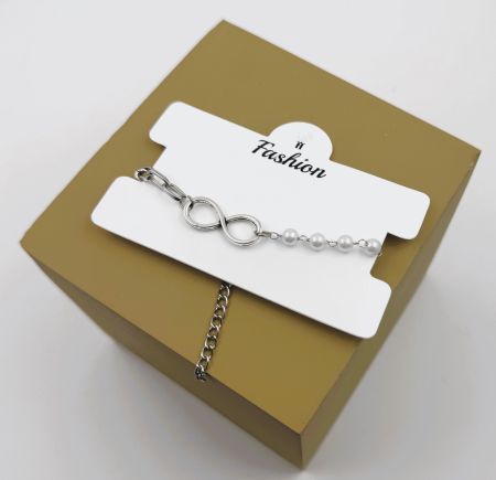 Silver Plated Pearl Design Infinity Bracelet