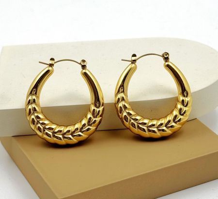 Gold Plated Leaf Design Waterproof Hoops