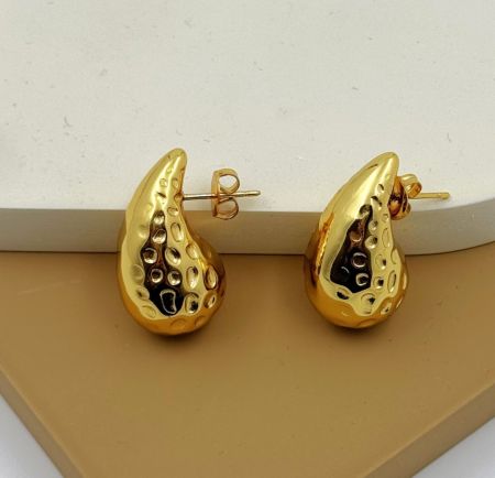 Waterproof Textured Gold Drop Earrings