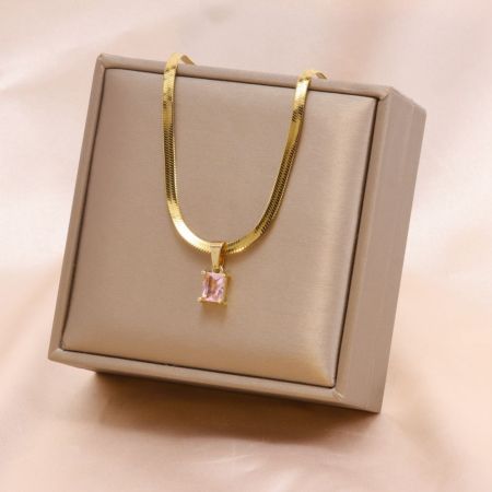 Pink Gemstone Anti Tarnish Snake Chain