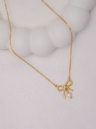 Gold Plated Pearl Bow Anti Tarnish Chain