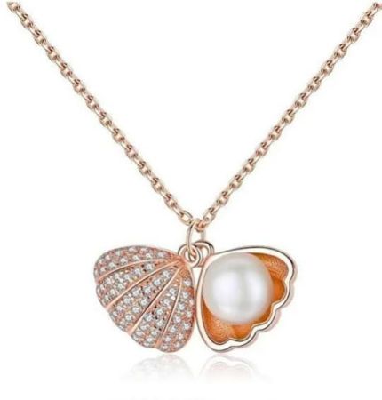 Anti Tarnish Rose Gold Sea Shell Pearl Necklace