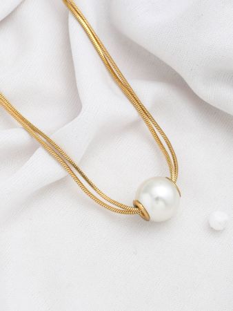 Waterproof Double Layer Gold Plated Pearl Necklace