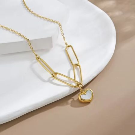 Anti Tarnish White Heart Gold Plated Necklace