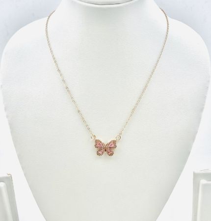 Gold Plated Pink Butterfly Waterproof Chain