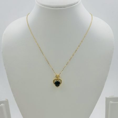 Gold Plated Waterproof Green Stone Heart Necklace