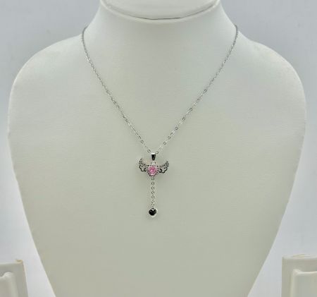 Silver Tone Waterproof Flying Heart Necklace