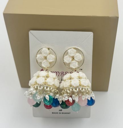 White Floral Jhumka