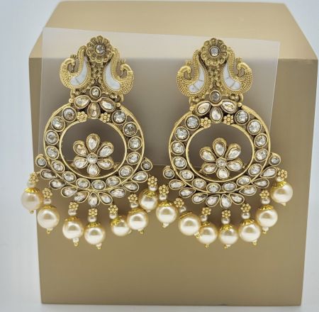 German Gold White Polki Earrings