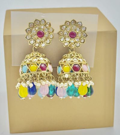 Multicolored Golden Jhumka Earrings