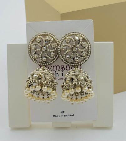 White Beads Pakistani Style Golden Jhumki