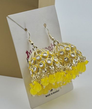 Stones Yellow Color Hanging Jhumka