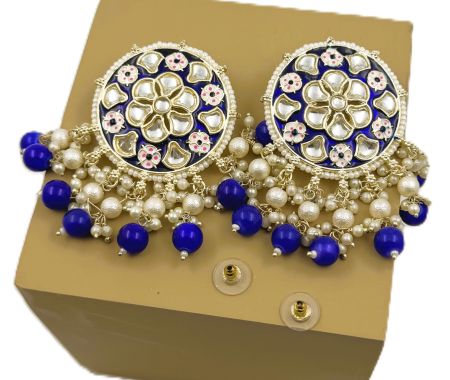 Blue Kundan Waterfall Earrings