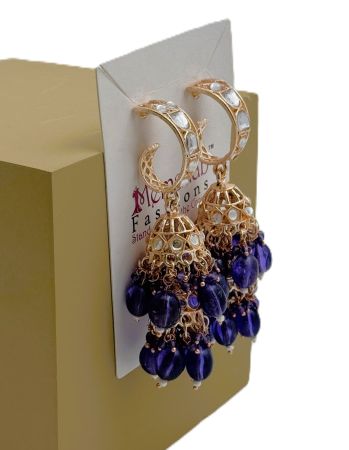 Blue Double Jhumki Polki Earrings