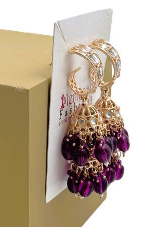 Double Jhumki with Purple Drop Ethnic Earrings