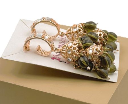 Double Jhumki Olive Green Polki Jhumka